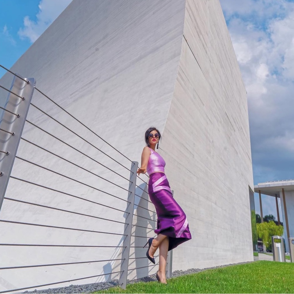 Purple Satin Two-Piece Crop Top & Skirt Set - Women's